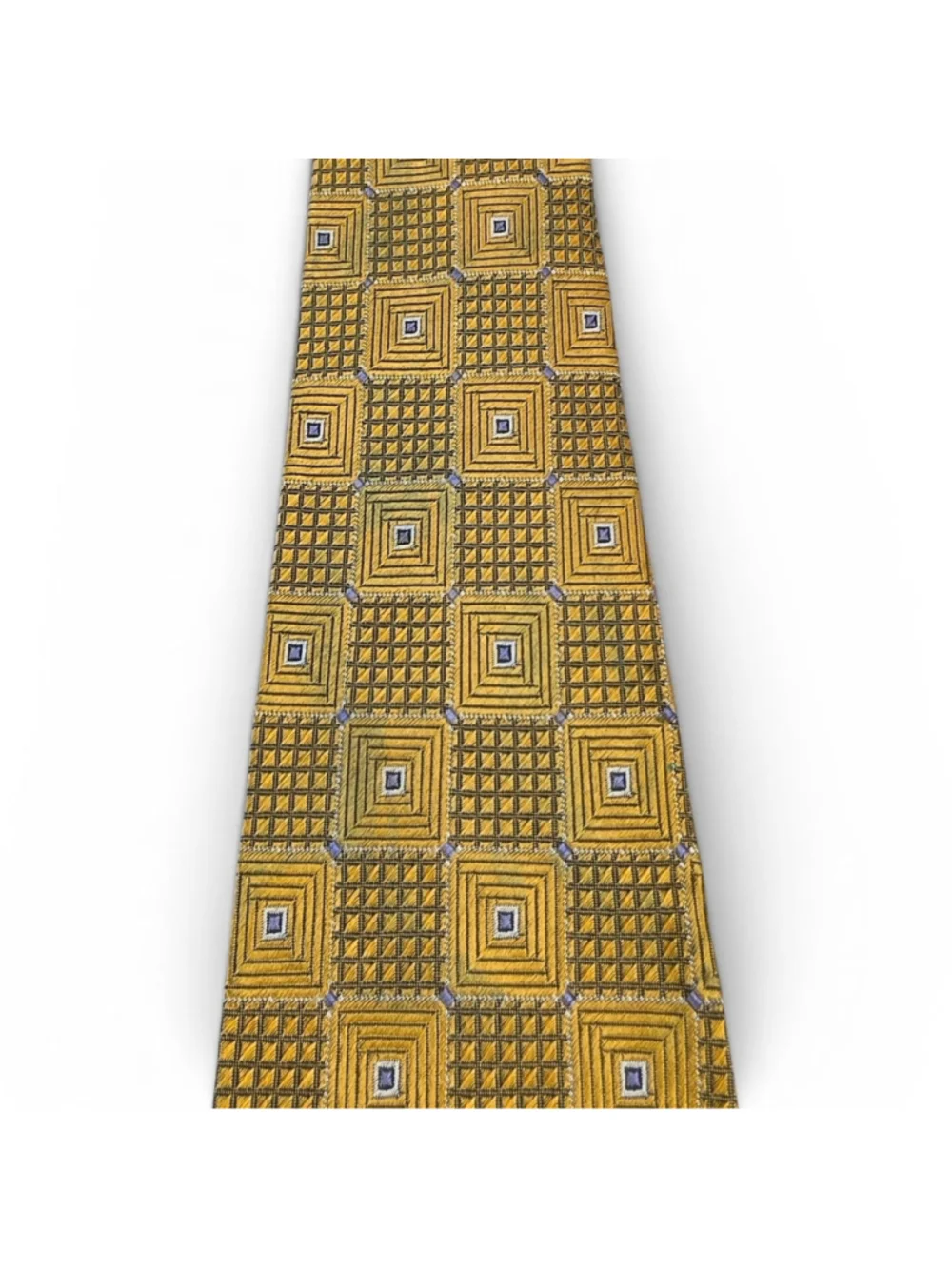 Versace Geometric Silk Necktie Gold Blue Squares Luxury Made In Italy